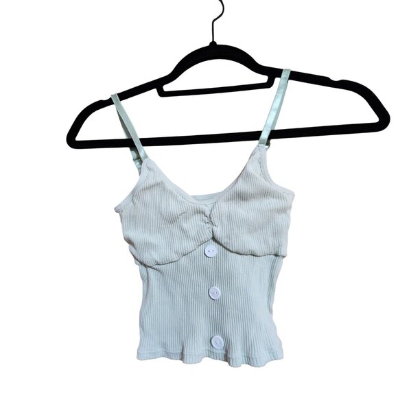 Womens Ribbed Button-Up Crop Top With Satin Straps - Picture 1 of 2